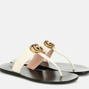 Gucci Cream and Black Sandals with Gold GG Hardware